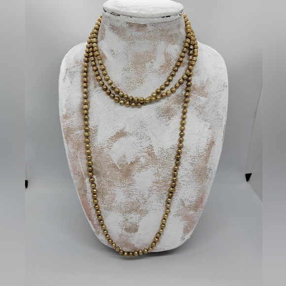 Baroque Genuine Pearl Necklace Gold Bronze  32" Drop  6mm Hand Knotted - Picture 7 of 10